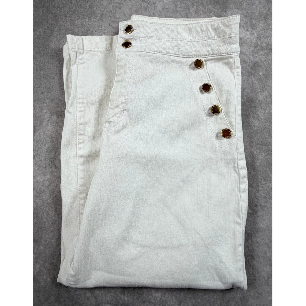 Anne Klein Womens Size 10 Jeans Cotton White Wide Leg Crop High Rise Buttons